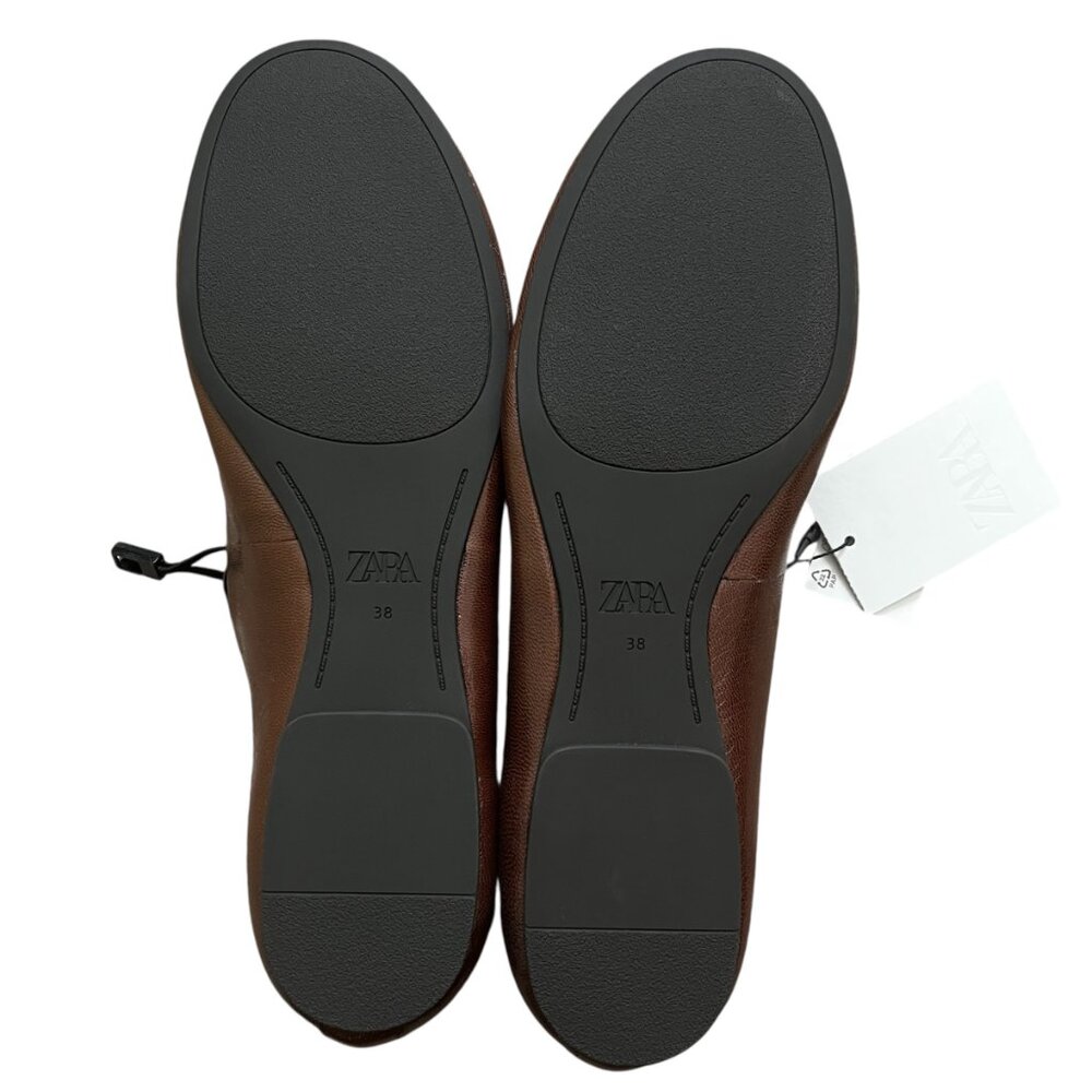 ZARA Leather Ballet Flats with Crossed Elastic Straps – Chocolate Brown Size 7.5 - Picture 8 of 8